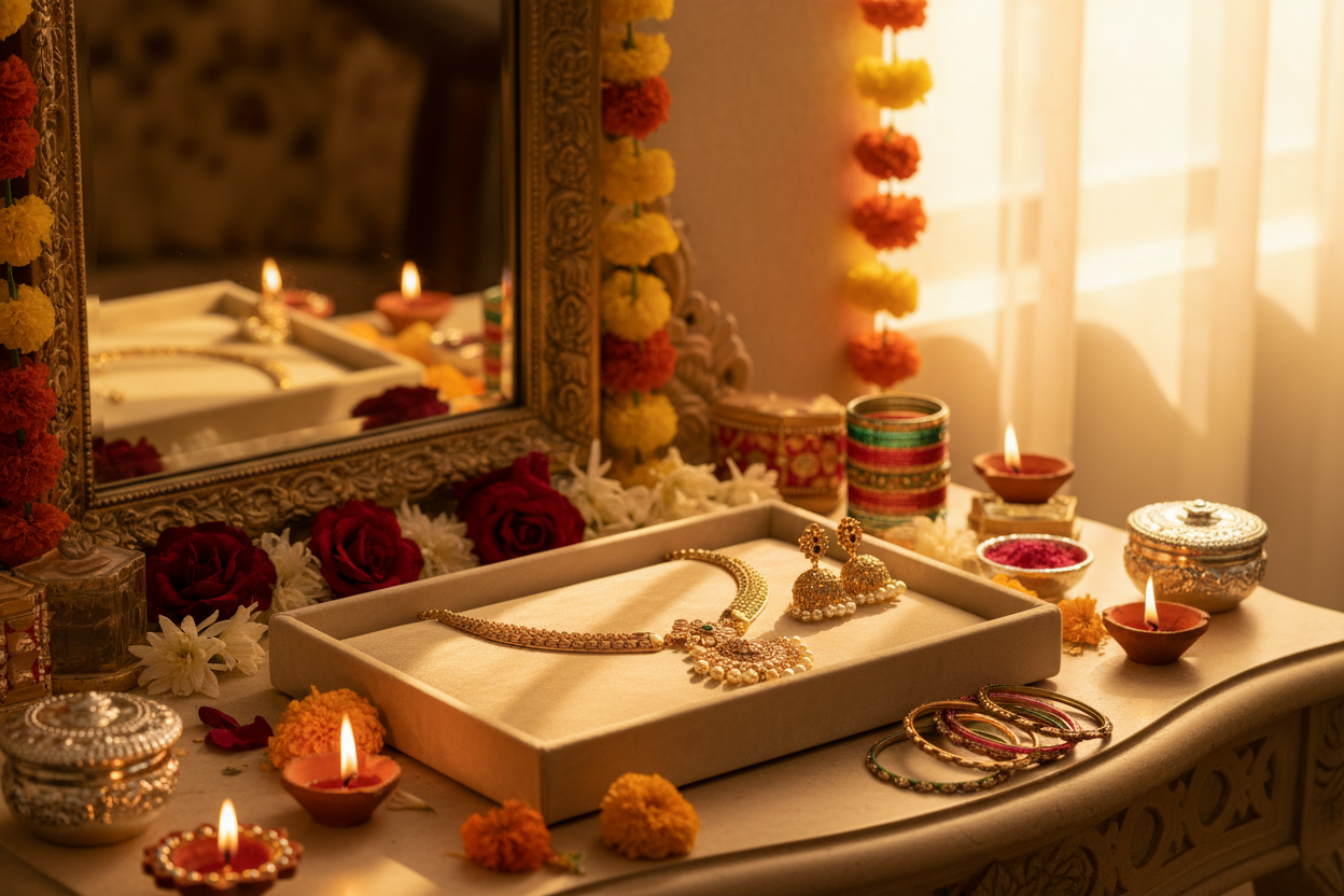 Antique Gold Kundan Choker Set - Lifestyle Shot