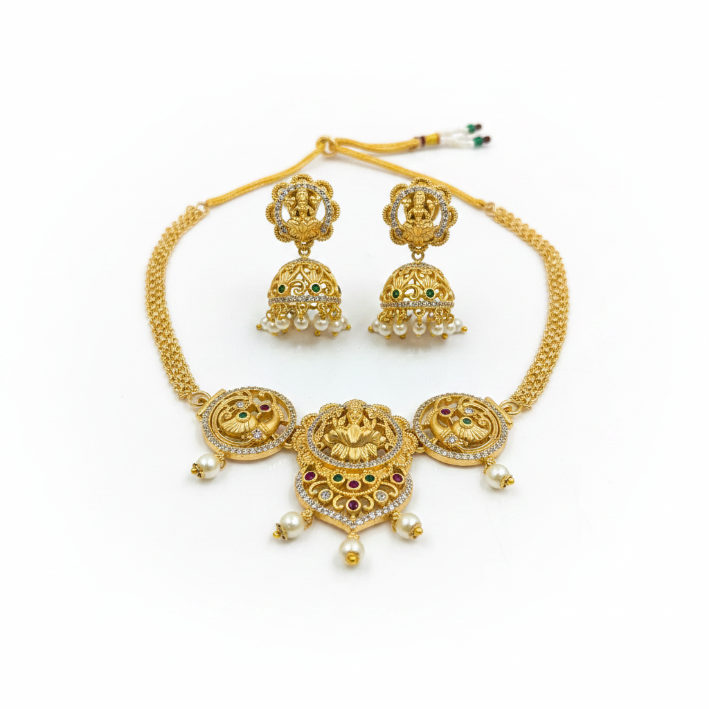 Lakshmi Temple Necklace - White Background