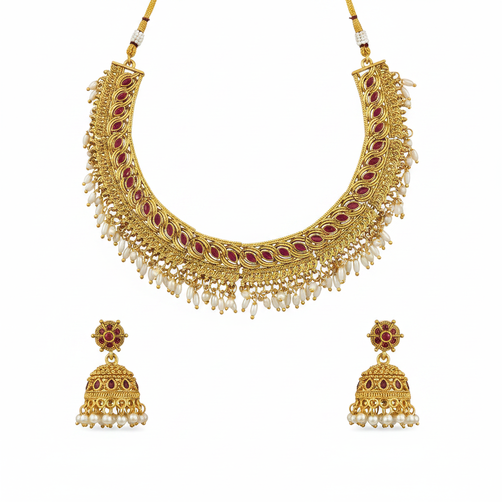 Ruby Red Front 2 Jhumkas