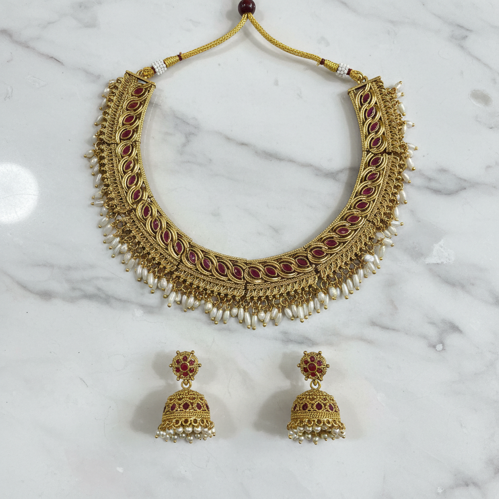 Ruby Red Marble 2 Jhumkas
